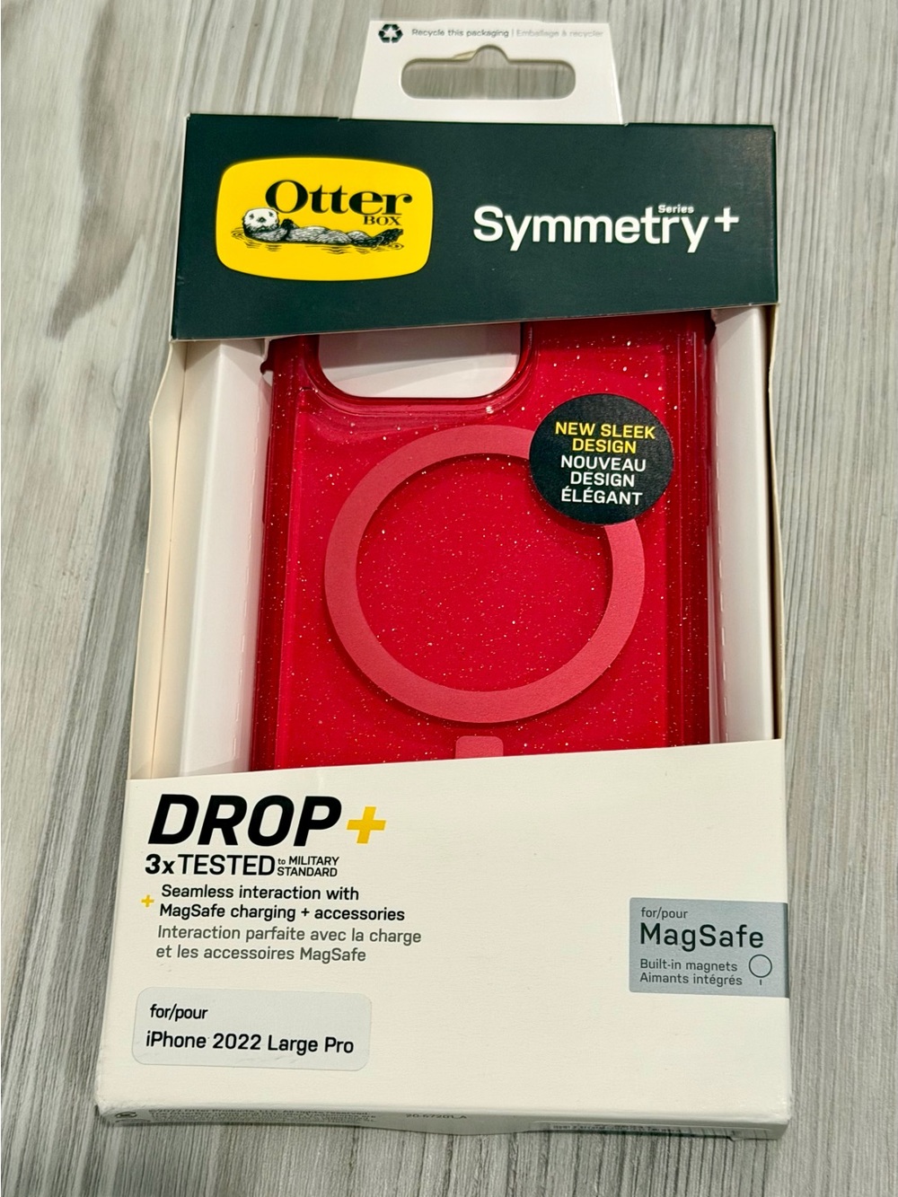 NEW OtterBox Symmetry+ MagSafe Case for iPhone 14/ 2022 Large Pro - Red Glitter